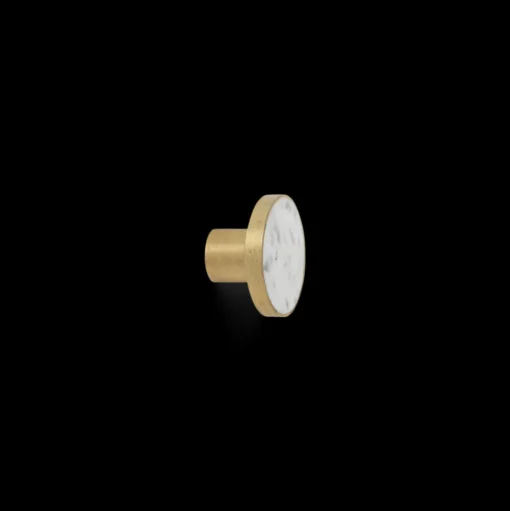 Brass and Stone Hook / Knob - White Marble