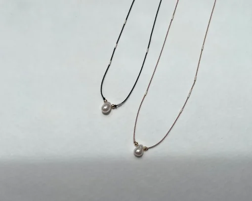Cinq Droplet Necklace, Beige Silk Cord