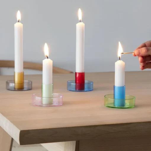 Duo Tone Glass Candlestick, Grey + Orange