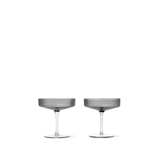Ferm Living Ripple Champagne Saucers / Coupes, Smoke - Set of 2