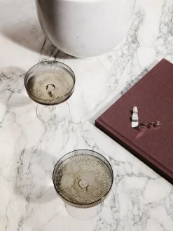 Ferm Living Ripple Champagne Saucers / Coupes, Smoke - Set of 2