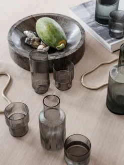 Ferm Living Ripple Long Drink Glasses, Set of 4 - Smoked Grey