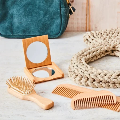 Folding Wooden Pocket Mirror