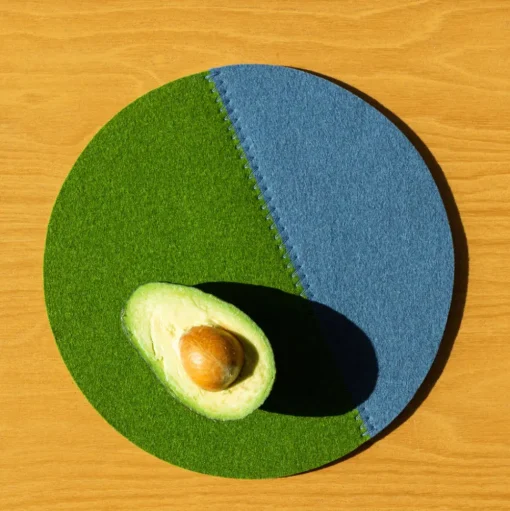 Jaunt 10" Round Merino Wool Felt Trivet, Loden Green/Horizon