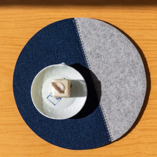 Jaunt 10" Round Merino Wool Felt Trivet, Marine / Granite