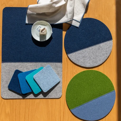 Jaunt 10" Round Merino Wool Felt Trivet, Marine / Granite