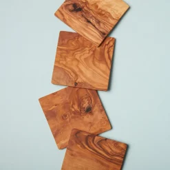Olive Wood Square Coasters, Set of 4