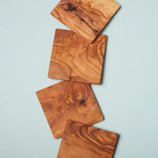 Olive Wood Square Coasters, Set of 4