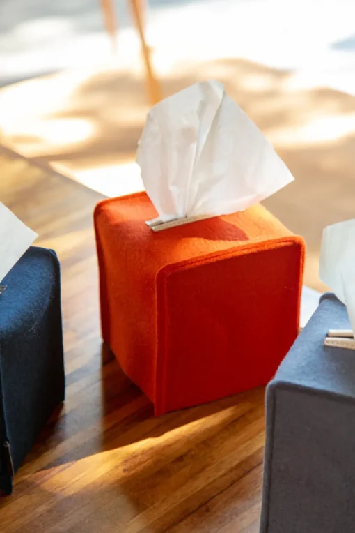 Small Merino Wool Felt Tissue Box Cover, Orange