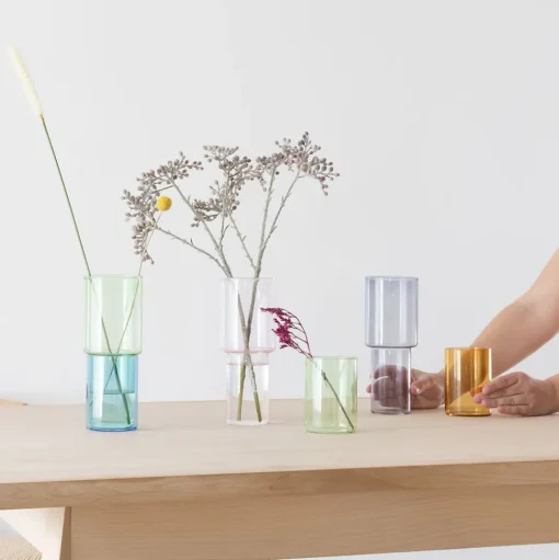 Stacking Glass Vase, Grey + Orange